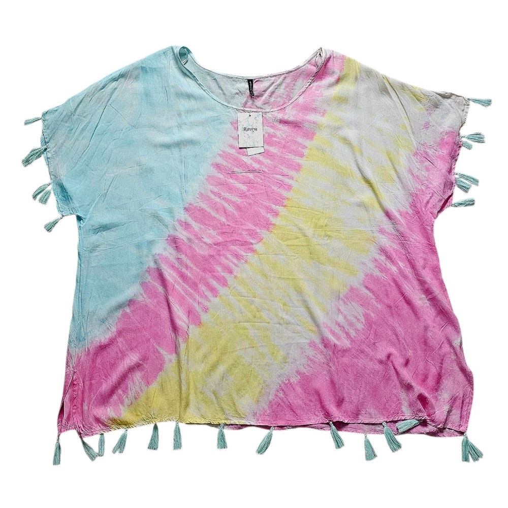 Raviya Women’s Pastel Multicolored Tie-Dye Swim Top Cover-Up Size 2X